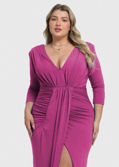 Ivica Plus Size pink long evening dress with split