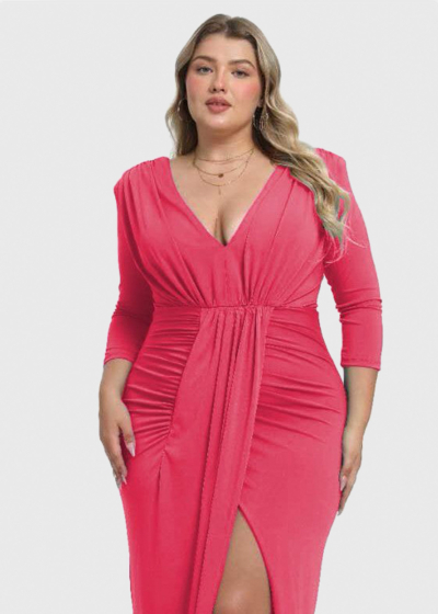 Ivica Plus Size red long evening dress with split