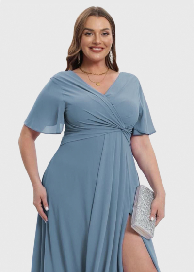 Ilhame Lielo izmēru light blue gara vakarkleita ar šķēlumu