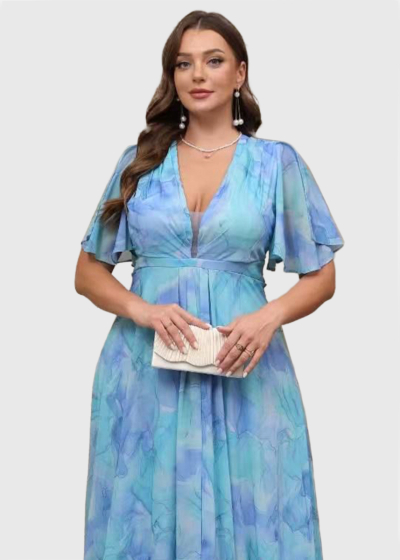 Ilze Plus Size light blue long zipped  evening dress