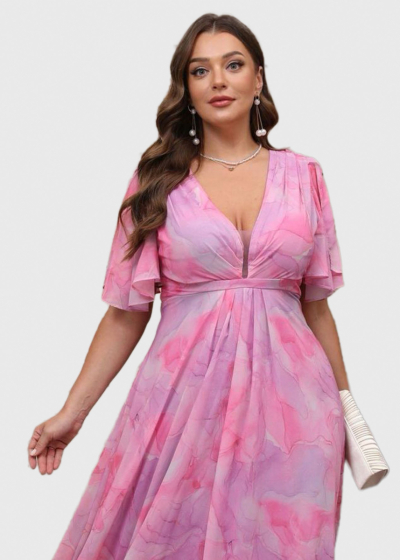 Ilze Plus Size pink long zipped  evening dress