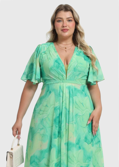 Ilze Plus Size green long zipped  evening dress