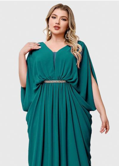 Irini Plus Size long evening dress with chain