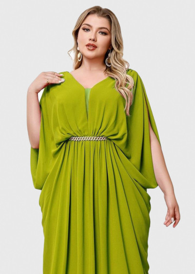 Irini Plus Size light green long evening dress with chain