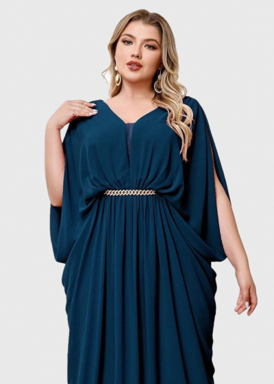 Irini Plus Size long evening dress with chain