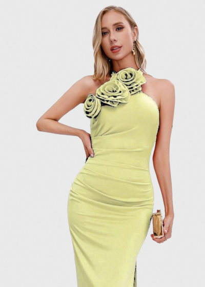 Isalie light yellow long fitting evening dress