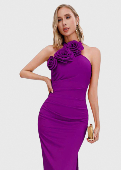 Isalie purple long fitting evening dress