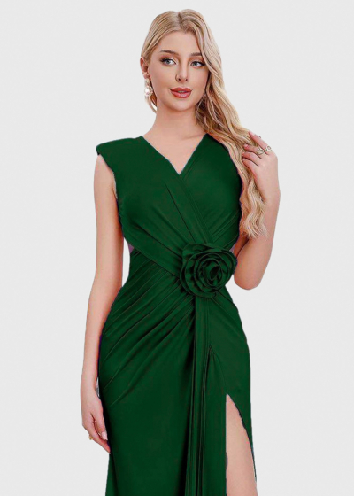 Junko dark green long evening dress with split