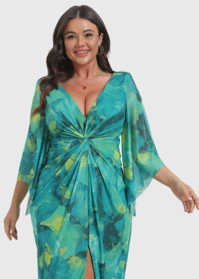 Janelle Plus Size green evening dress with split