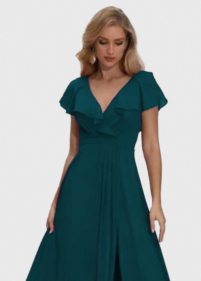 Jennet dark green long evening dress