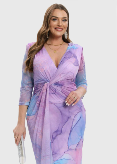 Jennifer Plus Size purple printed evening dress