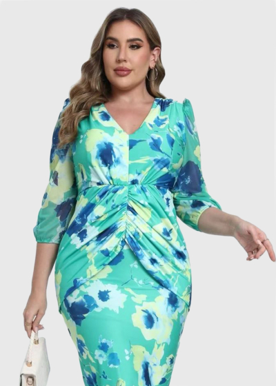 Jantina Plus Size printed evening dress