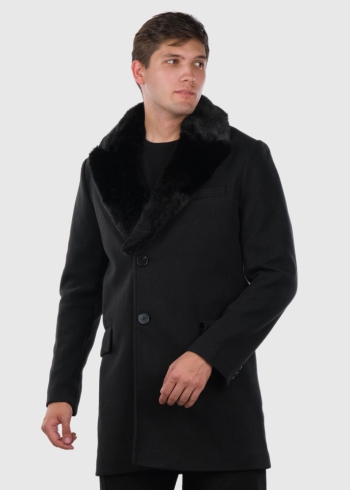 Black mens coat with faux fur