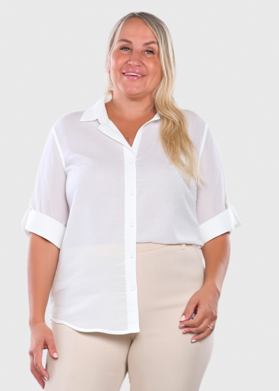 Kubra Plus Size white buttoned blouse