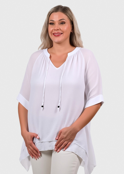Ksenia Plus Size white blouse with asymmetric hem