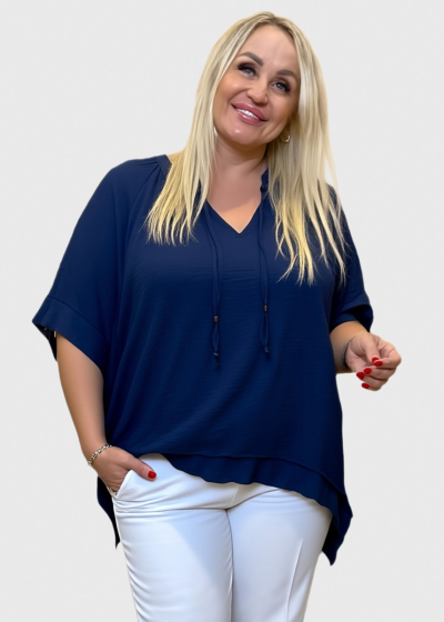 Ksenia Plus Size dark blue blouse with asymmetric hem