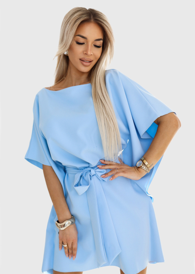 Agata light blue evening dress with belt