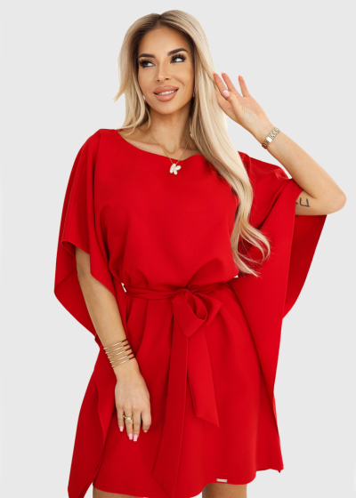 Agata red evening dress with belt