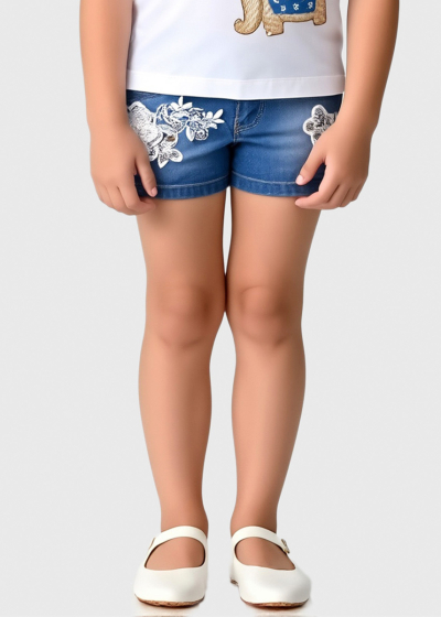Valeriya blue denim shorts with applique