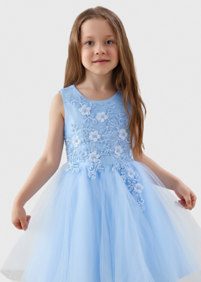 Keito gaiši zila kleita ar dekoratīvu topu 