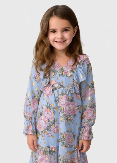 Lolita light blue floral printed dress