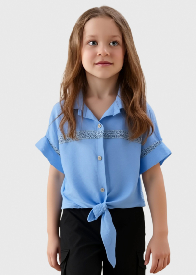 Sarki blue blouse with lace inserts