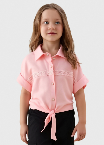 Sarki pink blouse with lace inserts