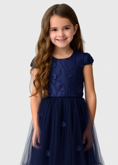 Lesta tumši zila kleita ar dekoratīvu topu 