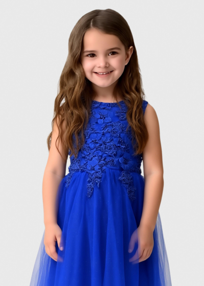 Keito zila kleita ar dekoratīvu topu 