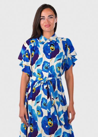 Yoshiko blue long printed dress