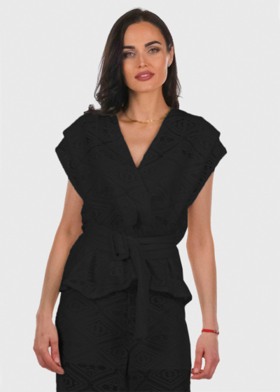 Barbara черная кружевная блузка с поясом