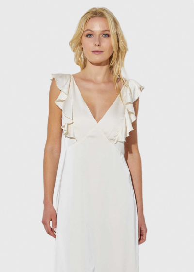 Velta beige long evening dress with frill details