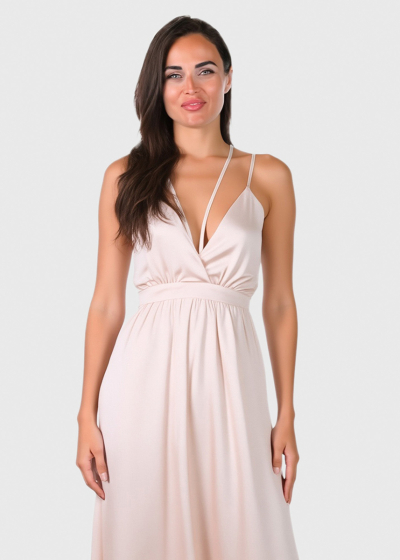 Zaida beige evening dress with open back