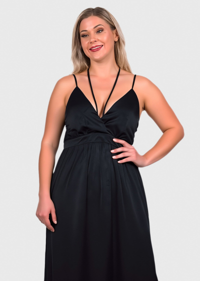 Zaida black evening dress with open back