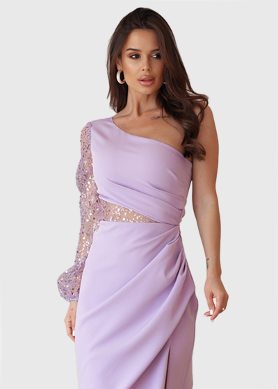 Tetsu light purple long one shoulder evening dress