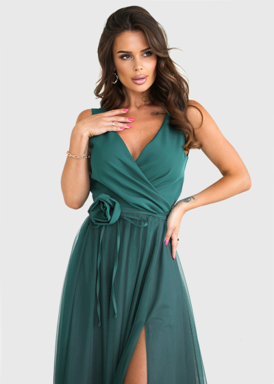 Thelma green evening dress with split