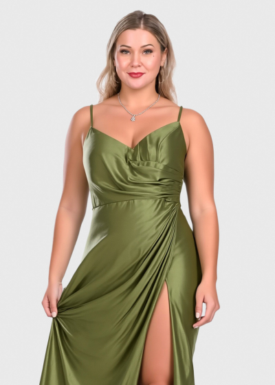Arna green split hem evening dress