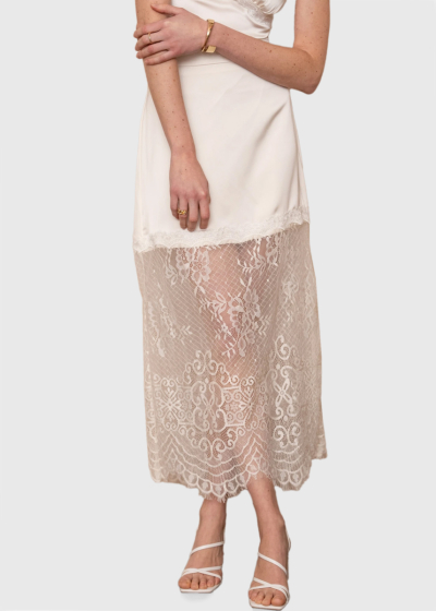 Timea white long lace skirt 