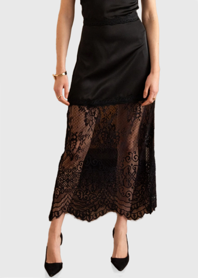 Timea black long lace skirt 