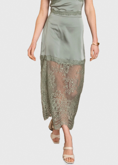 Timea green long lace skirt 