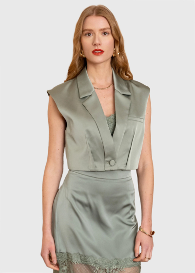 Timea green buttoned vest