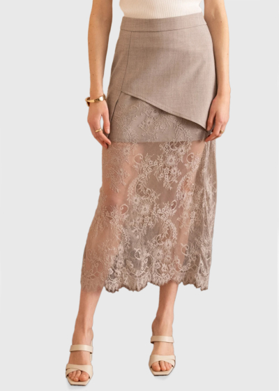 Tamila light brown long skirt with lace