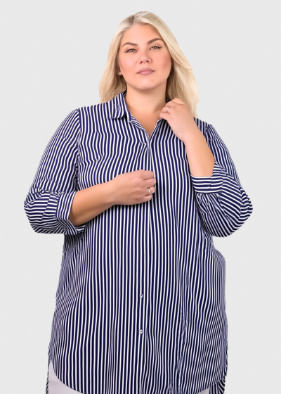 Aniceta Plus Size dark blue striped extended blouse