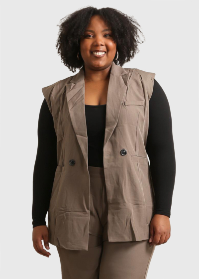 Tefia Plus Size brown elongated vest