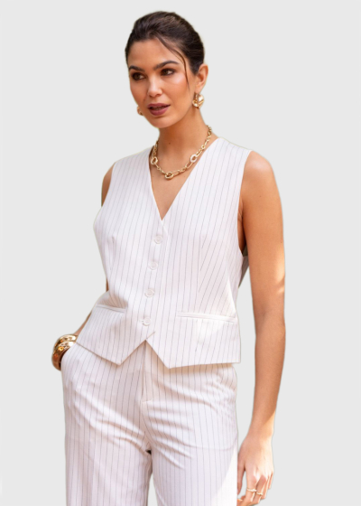 Taeyeon белая жилетка в полоску