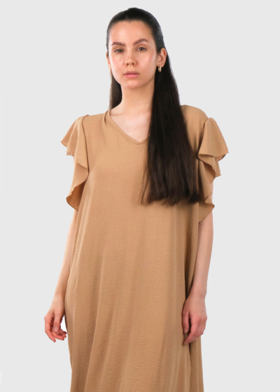 Tansy light brown dress with frill details