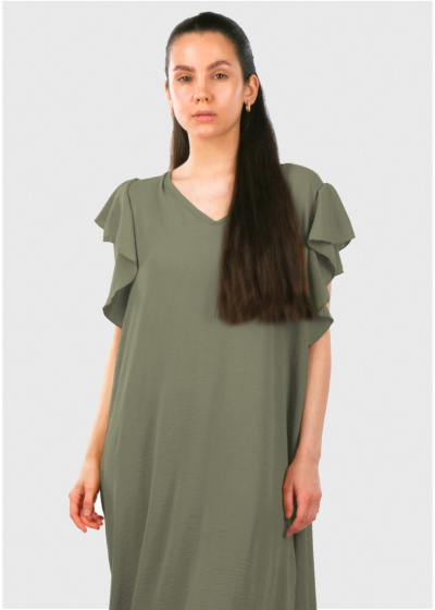 Tansy khaki dress with frill details