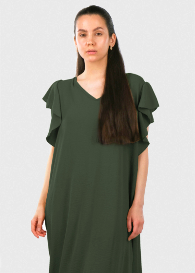 Tansy dark green dress with frill details