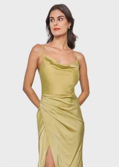 Bellatrix light green thin shoulder straps evening dress