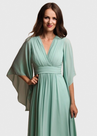 Windy light green long evening dress